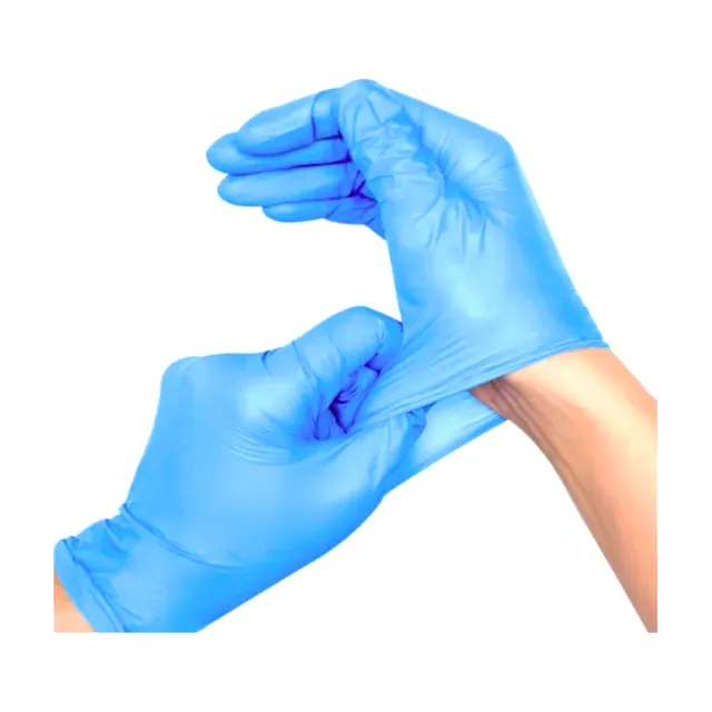 Blue nitrile examination gloves
